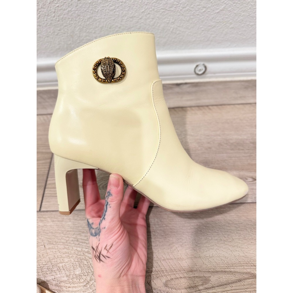 Kurt Geiger London Cream Leather Ankle Booties Eagle Head Emblem Block Heel